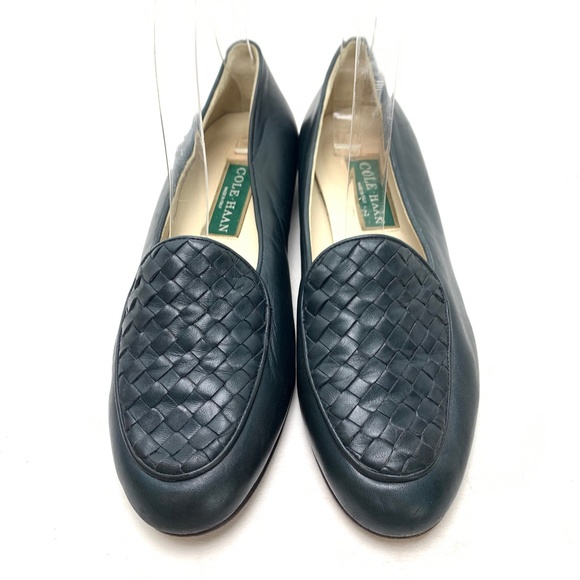COLE HAAN Navy Blue Leather Upper & Sole Woven Vintage ITALY Flats sz 6.5/ 7 - Picture 5 of 16